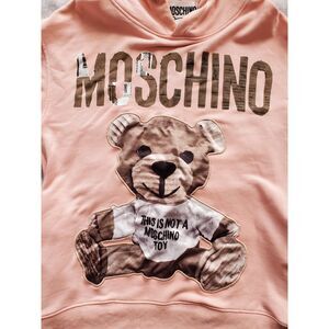 MOSCHINO TEDDY MEDIUM WOMENS PINK THIS IS NOT A MOSCHINO TOY HOODED SWEATSHIRT